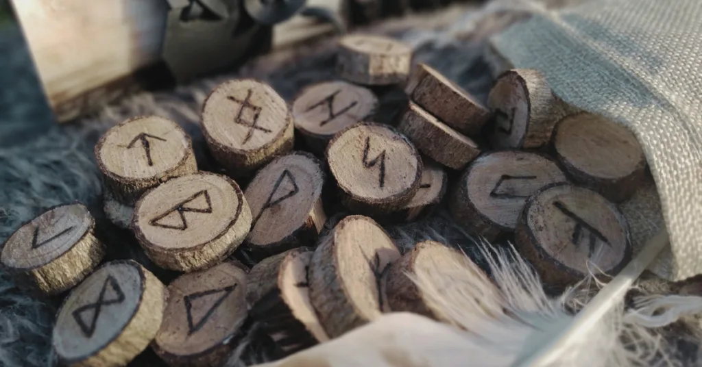 Set of wooden Futhark runes