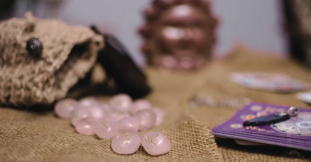 Set of rose quartz runes